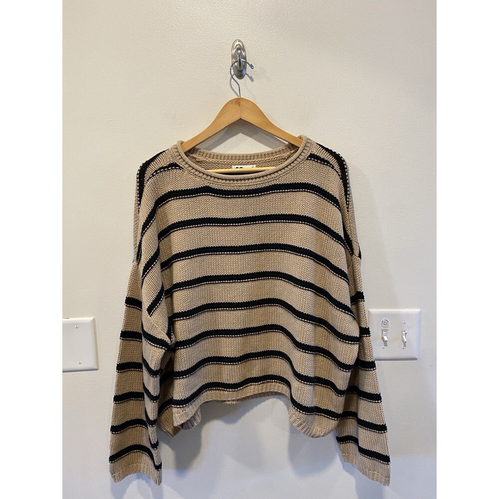 So Women's Rolled Neck Chunky Knit Sweater Size XL Relaxed fit Stripe Coastal